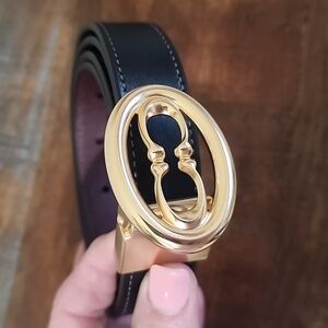 Coach Reversible 1" Belt C Signature Logo Black Brown Gold Leather 42" NEW